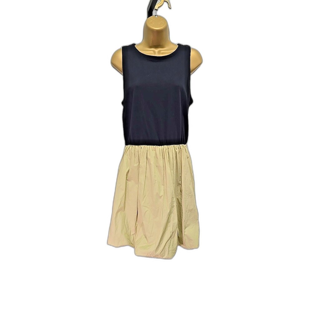 Loft Bubble Hem Sleeveless Dress Lge Peasant Black Tan Twee Indie Office Career